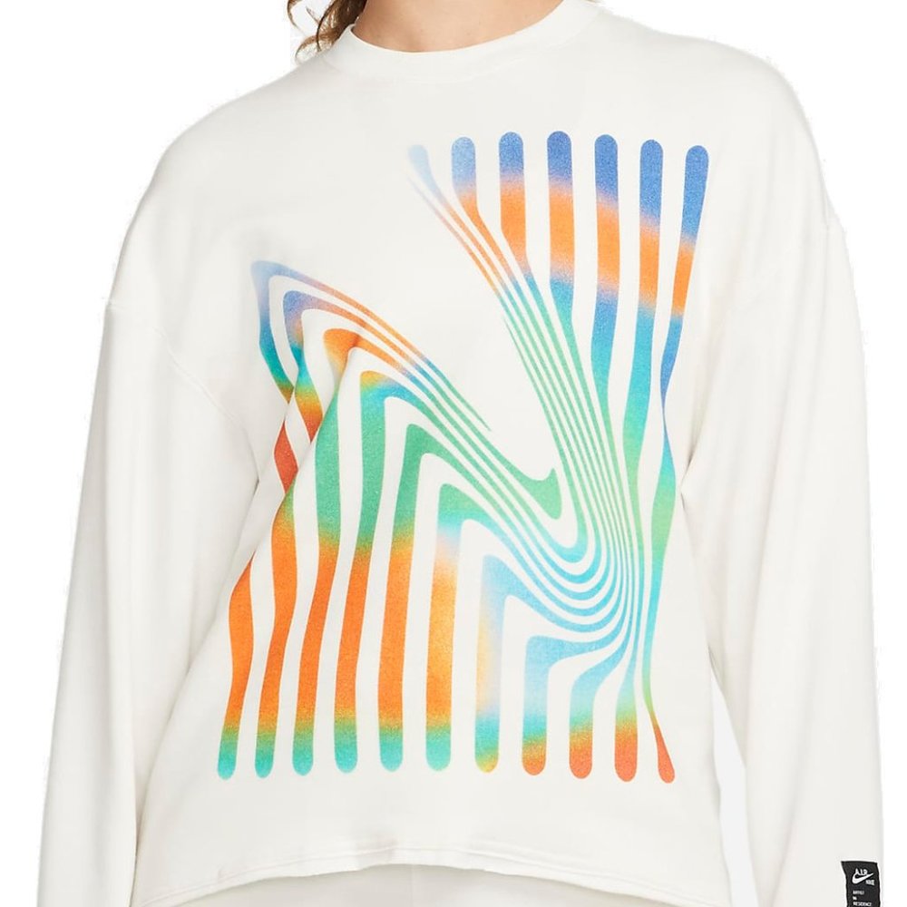 NWT Nike Yoga Therma-Fit Luxe A.I.R Crew Neck Graphic Sweatshirt Cream, Size XL